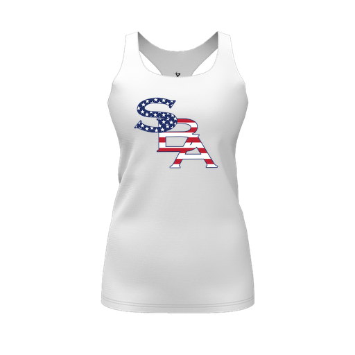 [FT0TRBWH-FYS-LOGO1] Decker Racerback Tank Top (Female Youth S, White, Logo 1)