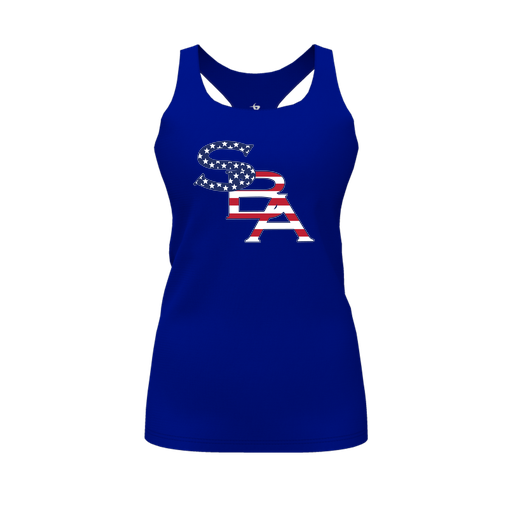 [CUS-DFW-RCBK-PER-RYL-FYS-LOGO1] Racerback Tank Top (Female Youth S, Royal, Logo 1)