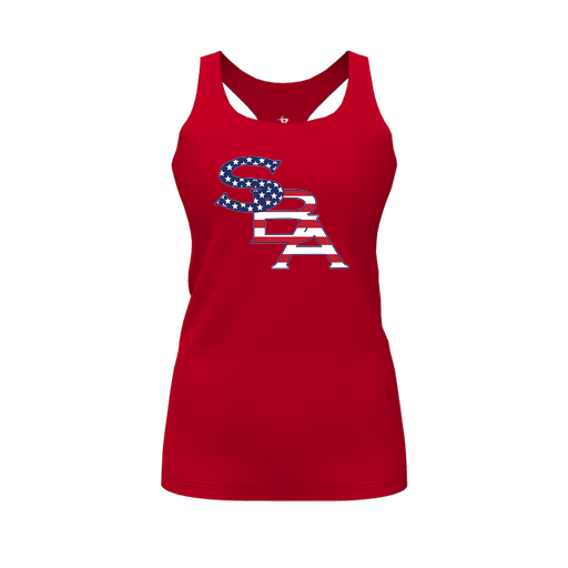 [CUS-DFW-RCBK-PER-RED-FYS-LOGO1] Racerback Tank Top (Female Youth S, Red, Logo 1)