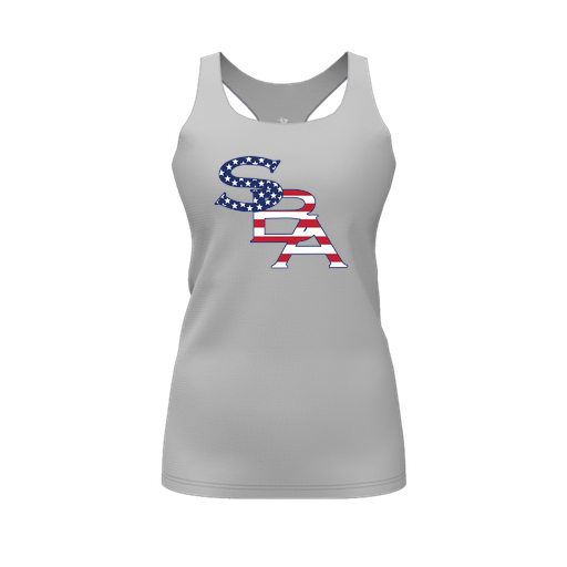 [CUS-DFW-RCBK-PER-GRY-FYS-LOGO1] Racerback Tank Top (Female Youth S, Gray, Logo 1)