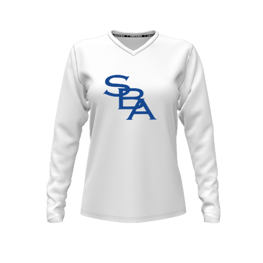 [CUS-DFW-TEES-CMF-VNK-LSL-WHT-FYXS-LOGO2] Decker Comfort T-Shirt (Female Youth XS, White, V Neck, Logo 2, Long Sleeve)