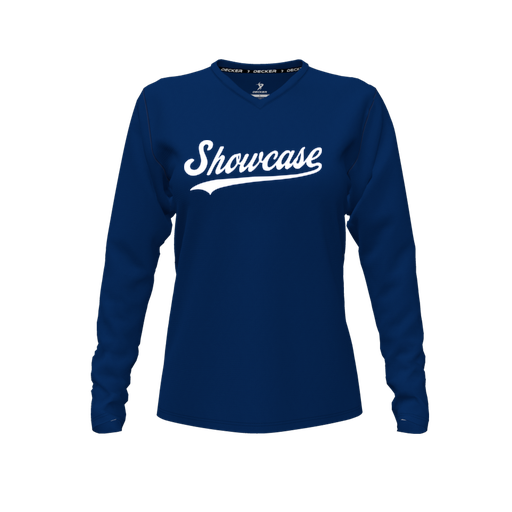 [CUS-DFW-TEES-CMF-VNK-LSL-NVY-FYXS-LOGO3] Decker Comfort T-Shirt (Female Youth XS, Navy, V Neck, Logo 3, Long Sleeve)