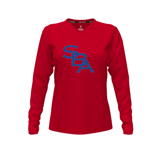 [CUS-DFW-TEES-PER-VNK-LSL-RED-FYXS-LOGO2] Performance T-Shirt (Female Youth XS, Red, V Neck, Logo 2, Long Sleeve)